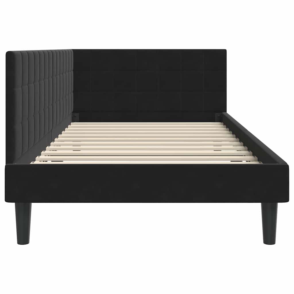 Eckbettgestell mit Kopfteil Schwarz 90 cm x 190 cm Samt