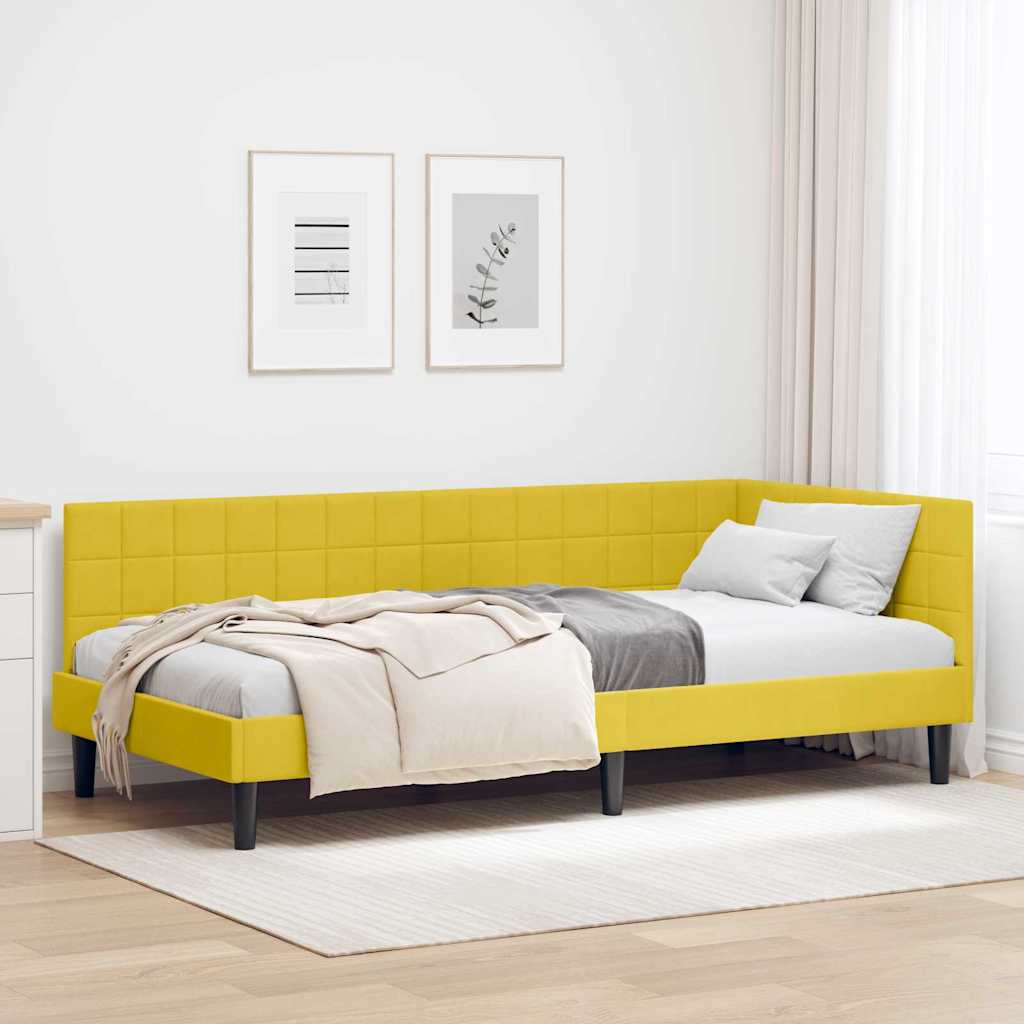 Eckbettgestell mit Kopfteil Gelb 90 cm x 190 cm Samt