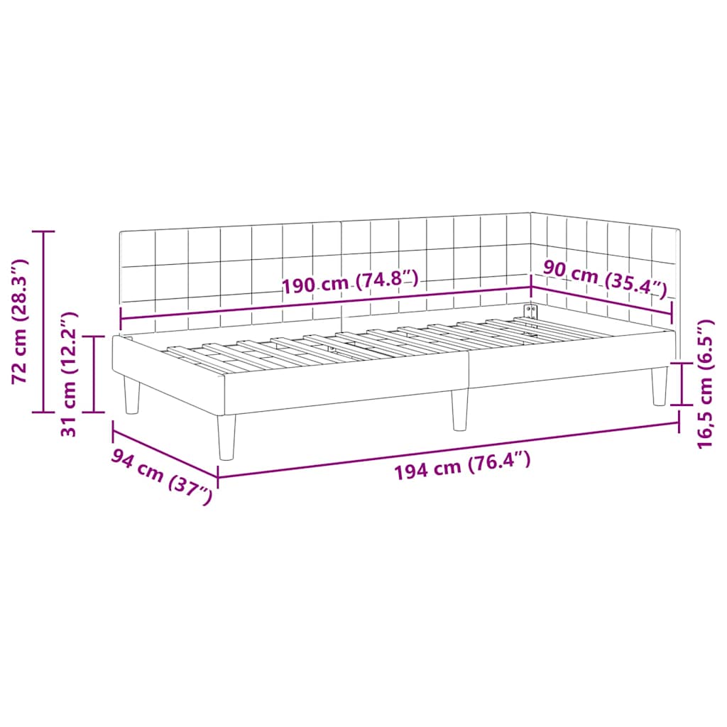 Eckbettgestell mit Kopfteil Gelb 90 cm x 190 cm Samt