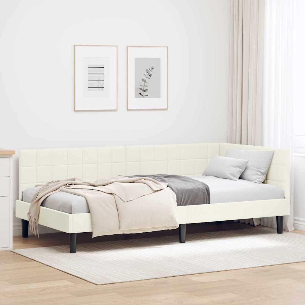 Eckbettgestell mit Kopfteil Creme 90 cm x 190 cm Samt