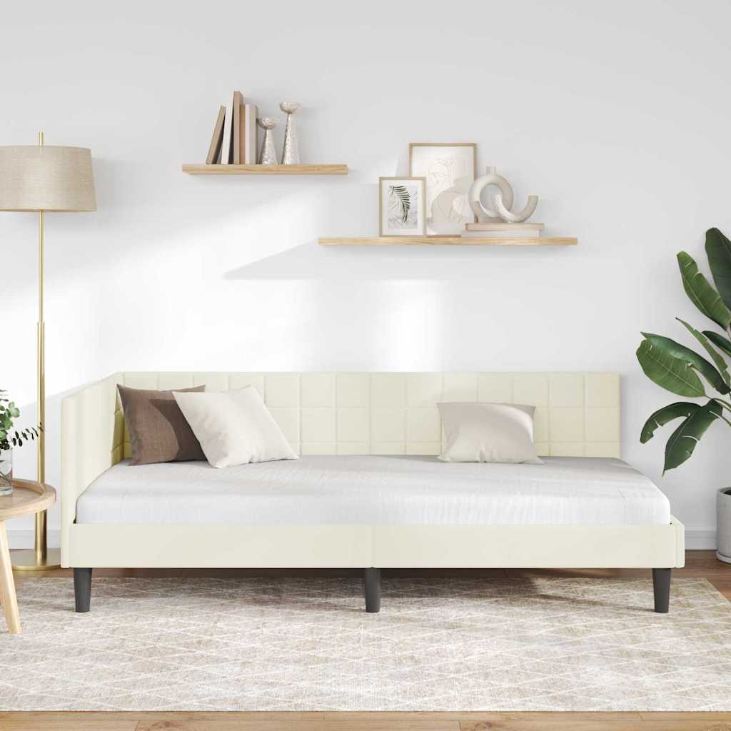 Eckbettgestell mit Kopfteil Creme 90 cm x 190 cm Samt