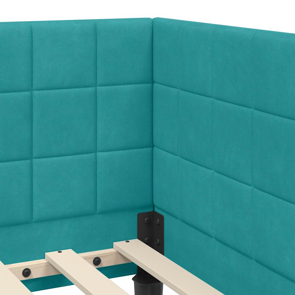 Eckbettgestell mit Kopfteil Türkis 90 cm x 190 cm Samt