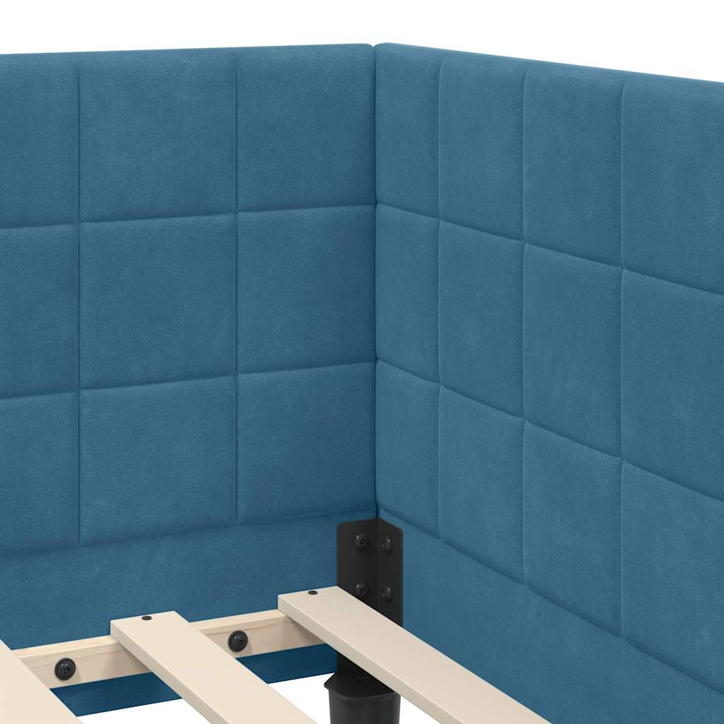 Eckbettgestell mit Kopfteil Blau 90 cm x 200 cm Samt