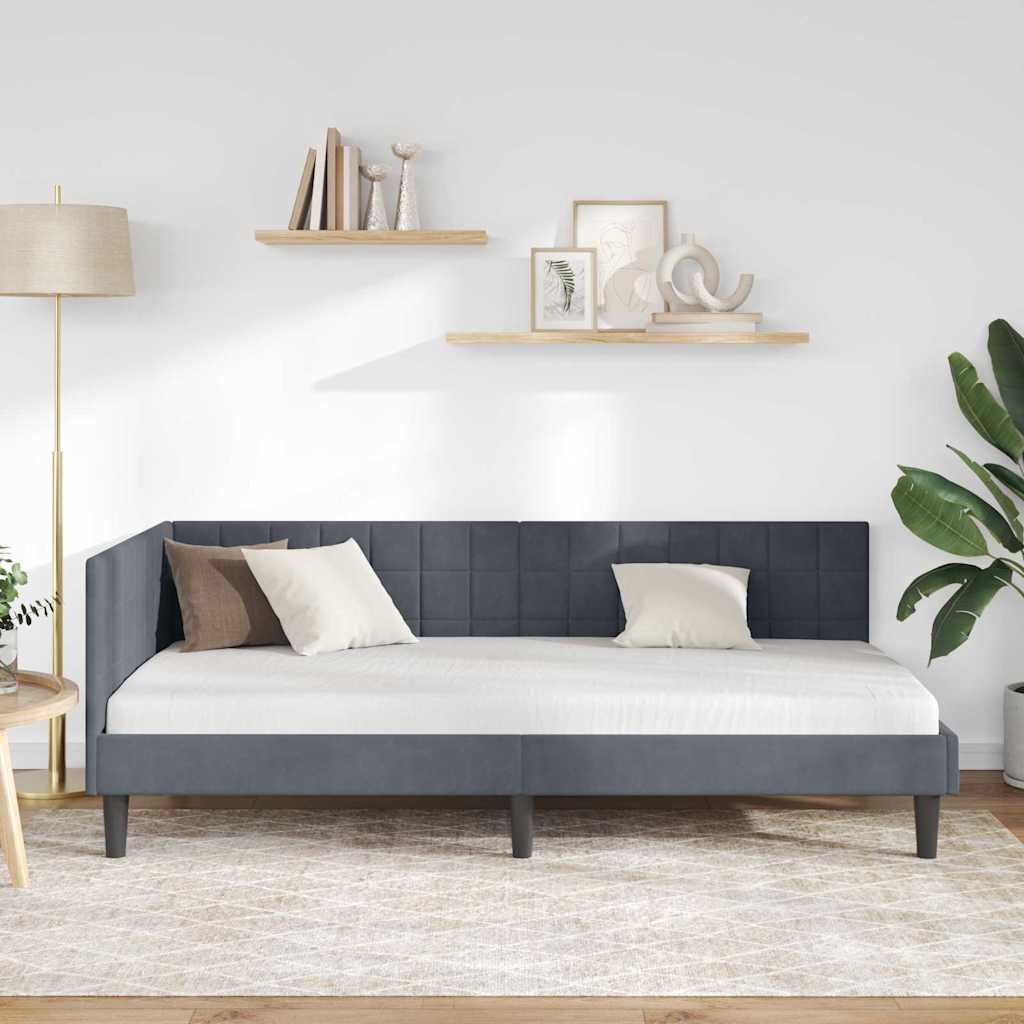 Eckbettgestell mit Kopfteil Dunkelgrau 90 cm x 200 cm Samt