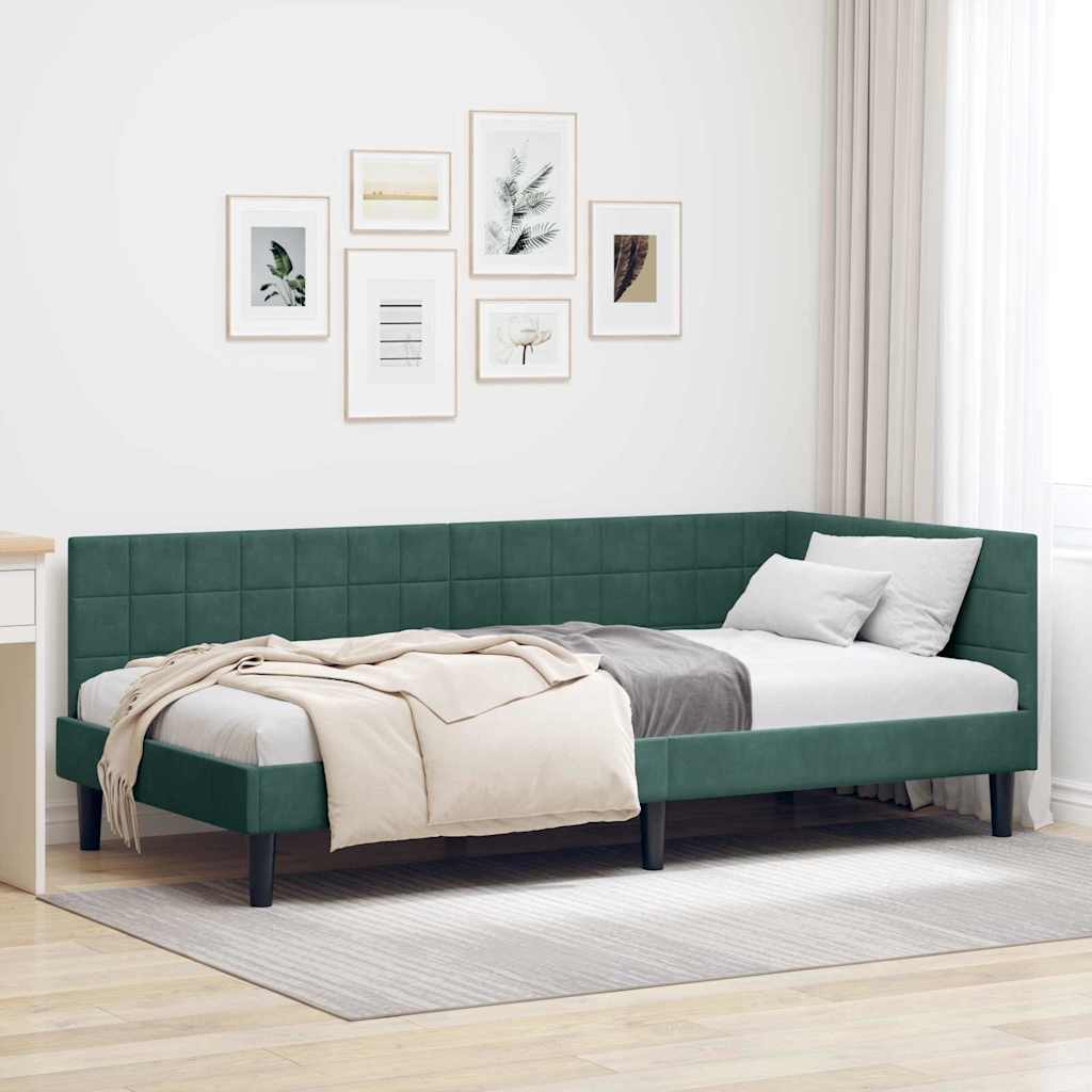 Eckbettgestell mit Kopfteil Dunkelgrün 90 cm x 200 cm Samt