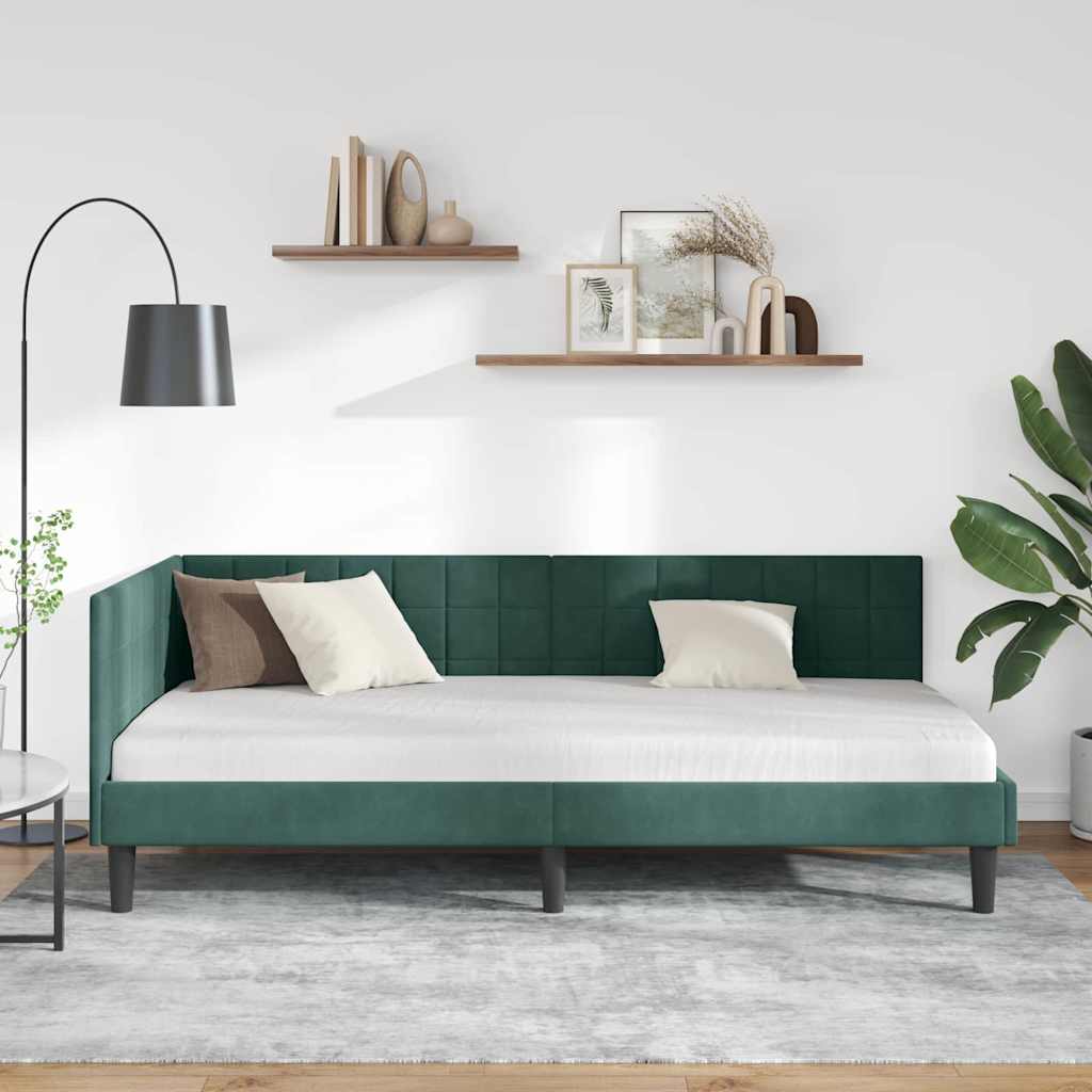 Eckbettgestell mit Kopfteil Dunkelgrün 90 cm x 200 cm Samt