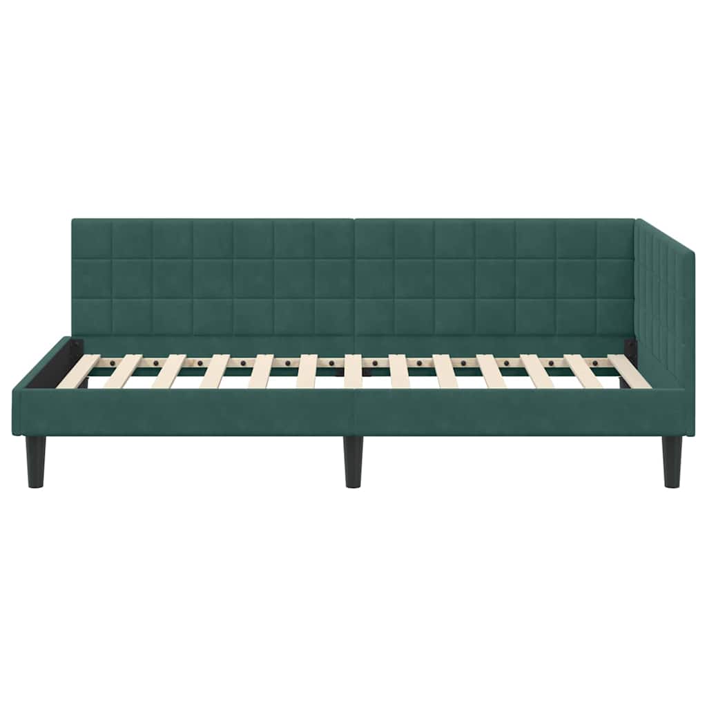 Eckbettgestell mit Kopfteil Dunkelgrün 90 cm x 200 cm Samt