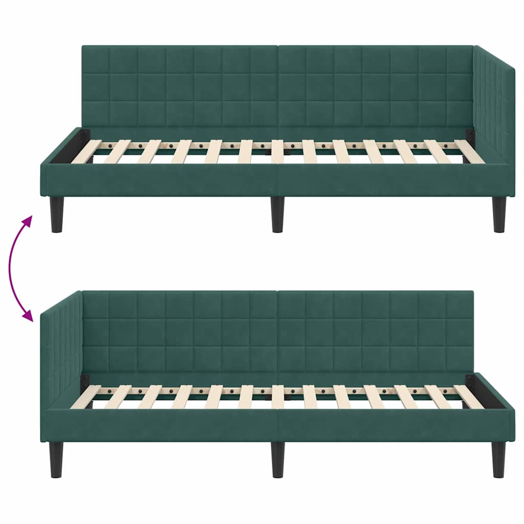 Eckbettgestell mit Kopfteil Dunkelgrün 90 cm x 200 cm Samt