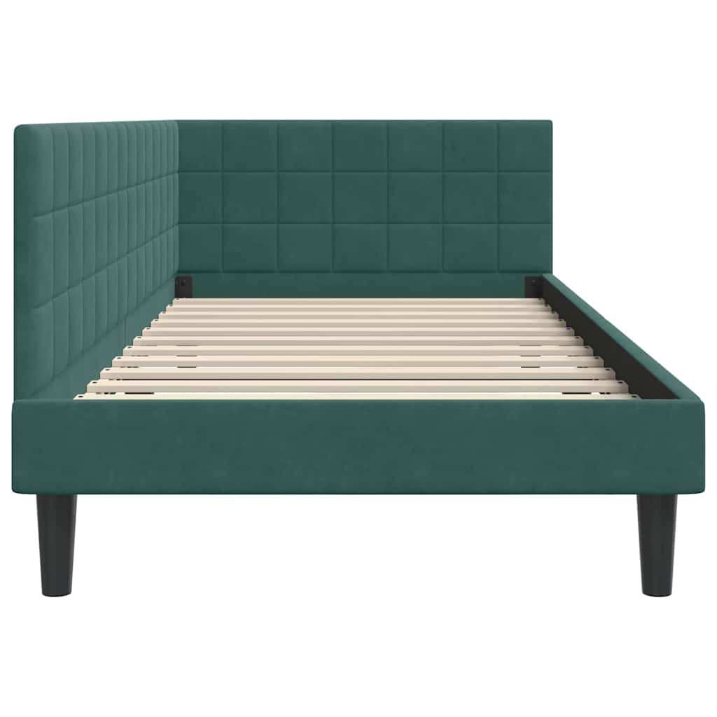 Eckbettgestell mit Kopfteil Dunkelgrün 90 cm x 200 cm Samt