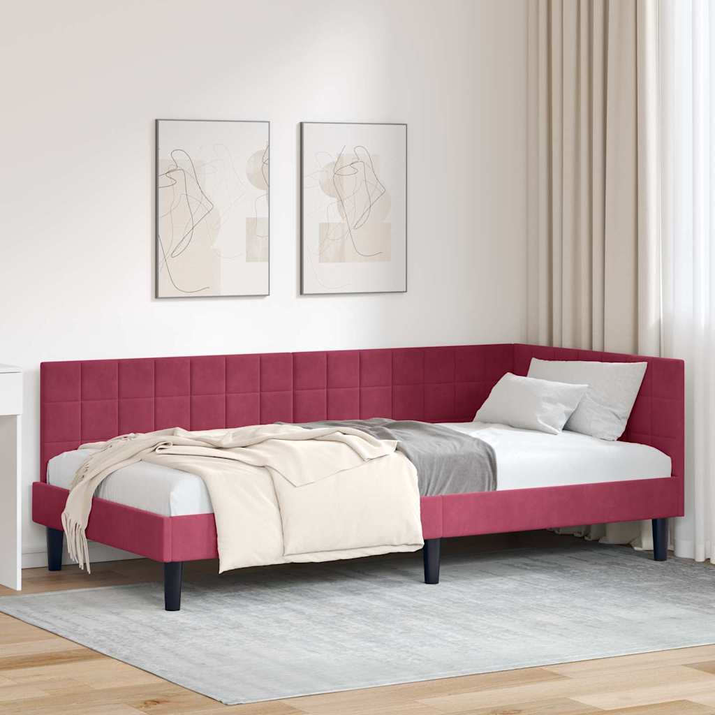 Eckbettgestell mit Kopfteil Weinrot 90 cm x 200 cm Samt