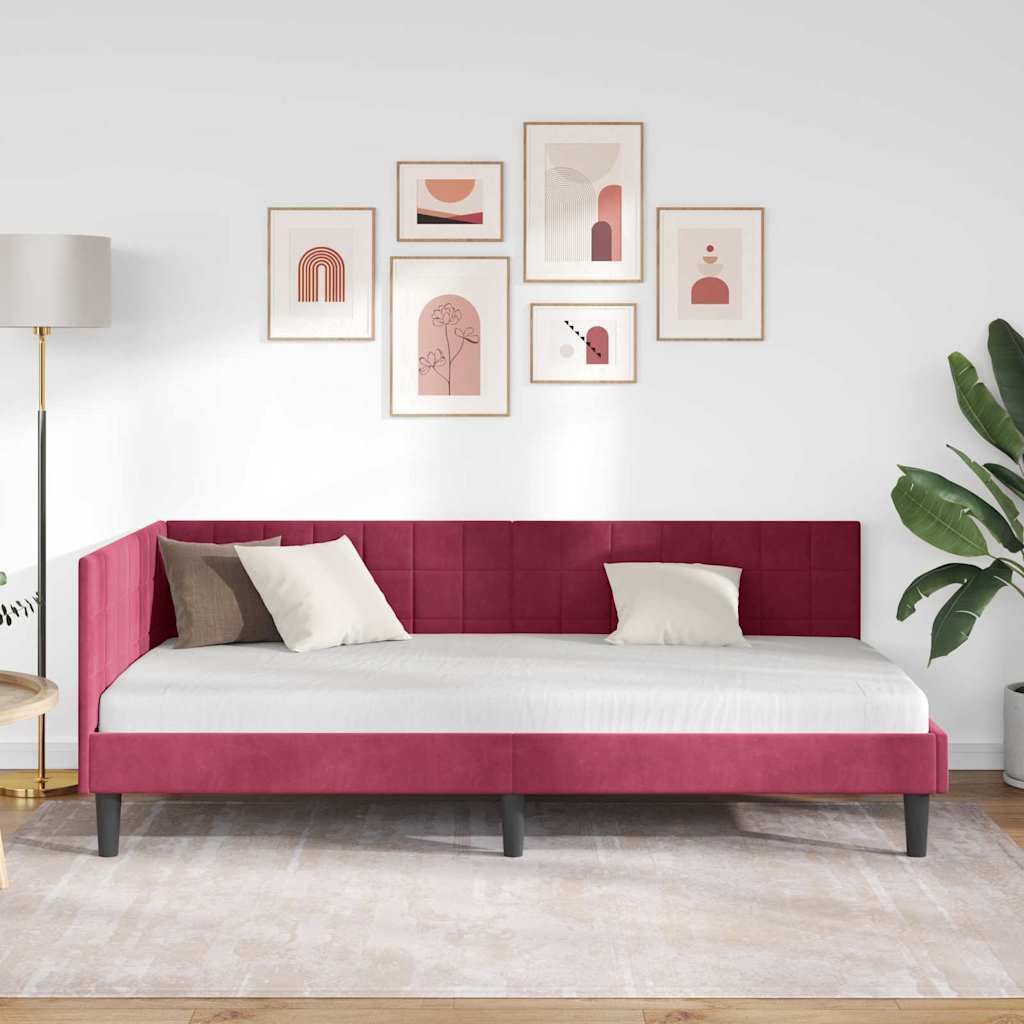 Eckbettgestell mit Kopfteil Weinrot 90 cm x 200 cm Samt