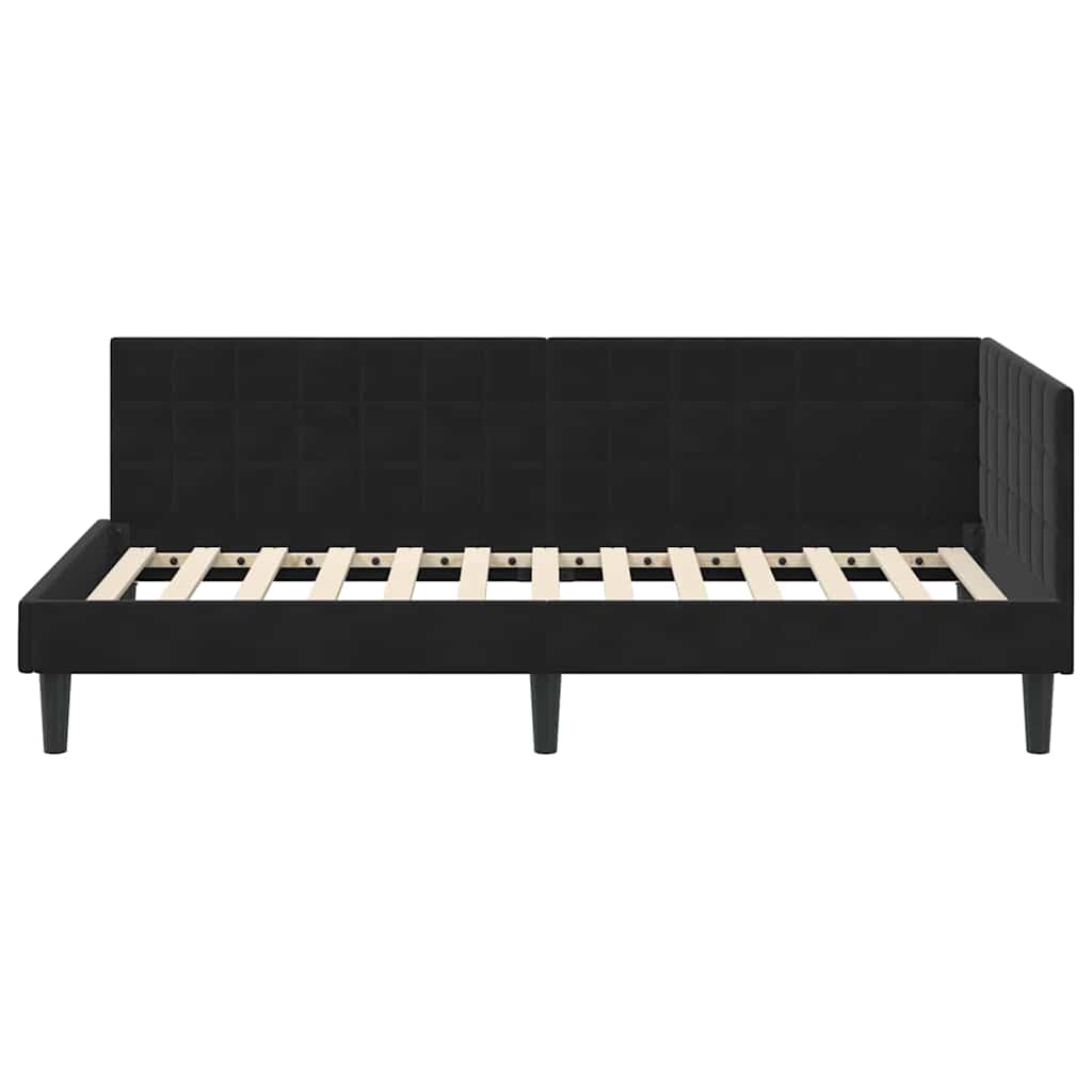 Eckbettgestell mit Kopfteil Schwarz 90 cm x 200 cm Samt