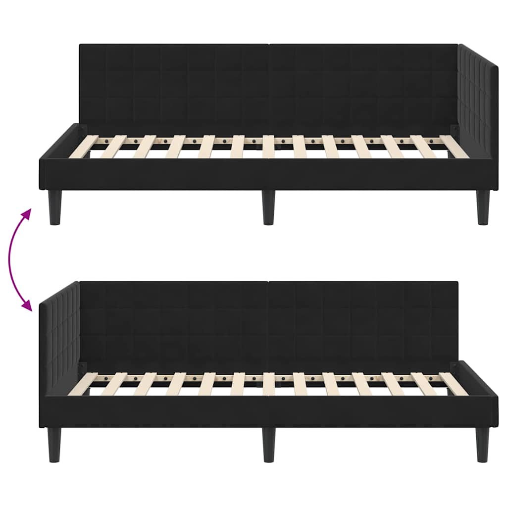 Eckbettgestell mit Kopfteil Schwarz 90 cm x 200 cm Samt