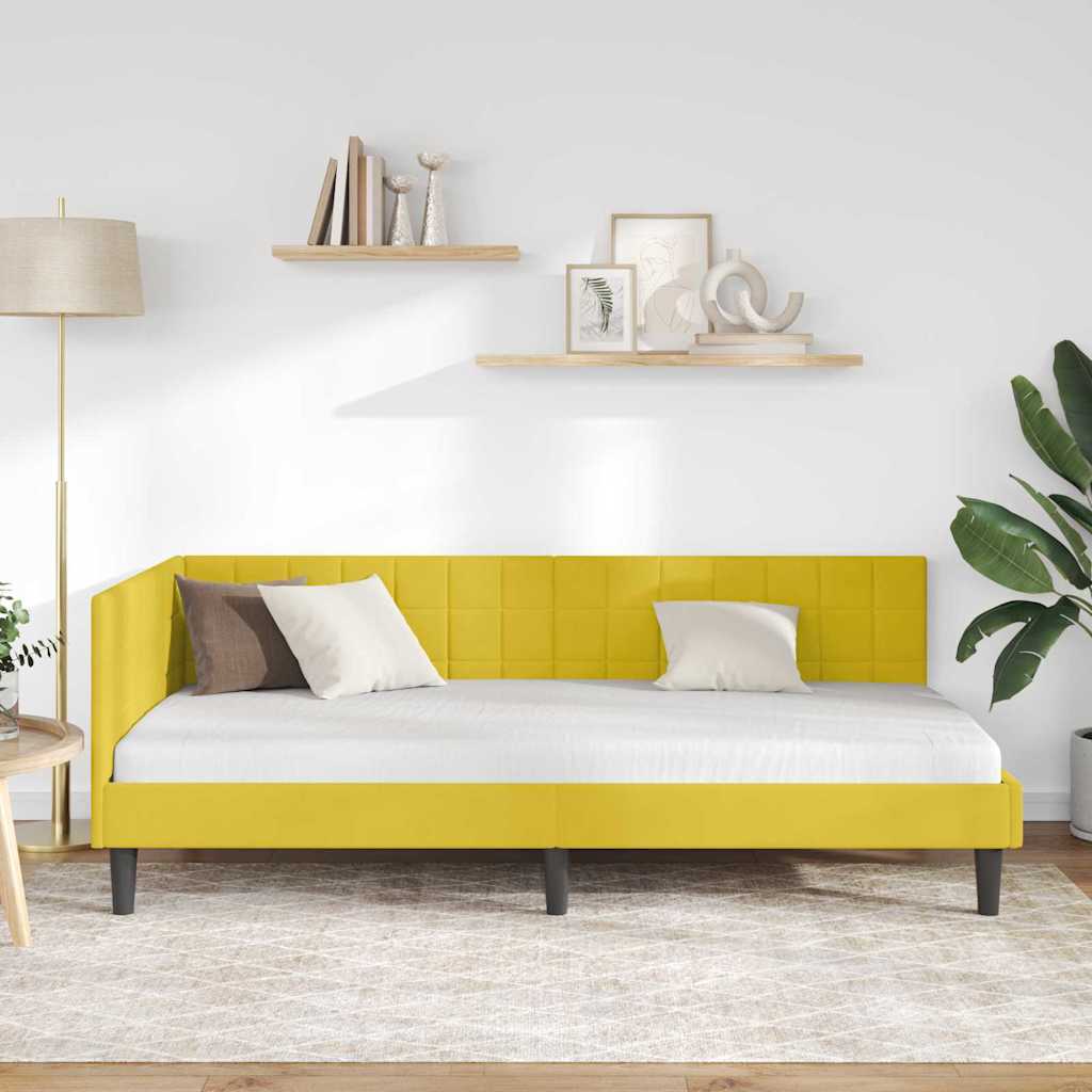 Eckbettgestell mit Kopfteil Gelb 90 cm x 200 cm Samt