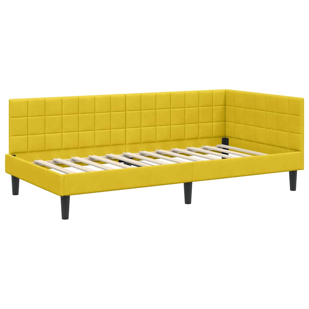 Eckbettgestell mit Kopfteil Gelb 90 cm x 200 cm Samt