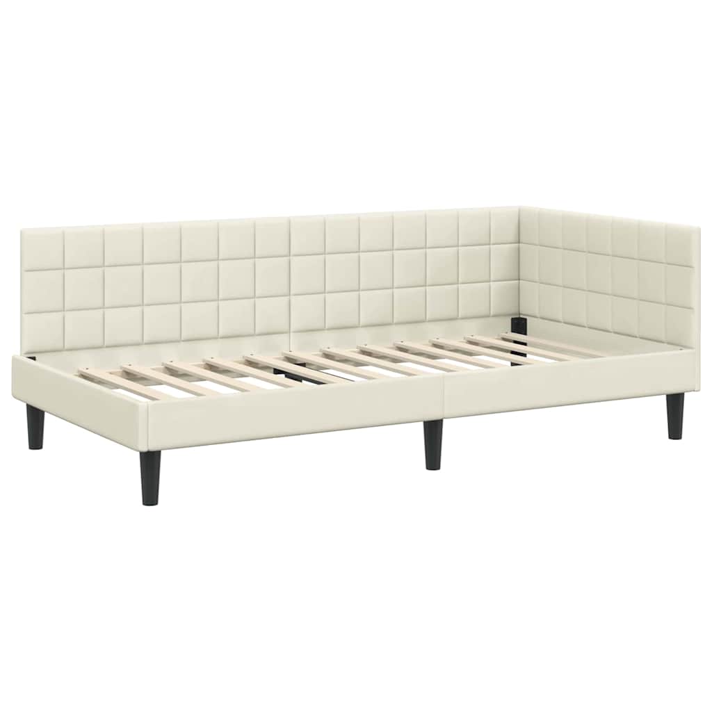 Eckbettgestell mit Kopfteil Creme 90 cm x 200 cm Samt