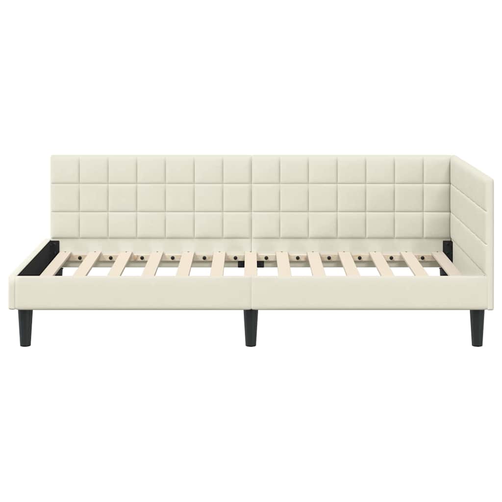 Eckbettgestell mit Kopfteil Creme 90 cm x 200 cm Samt