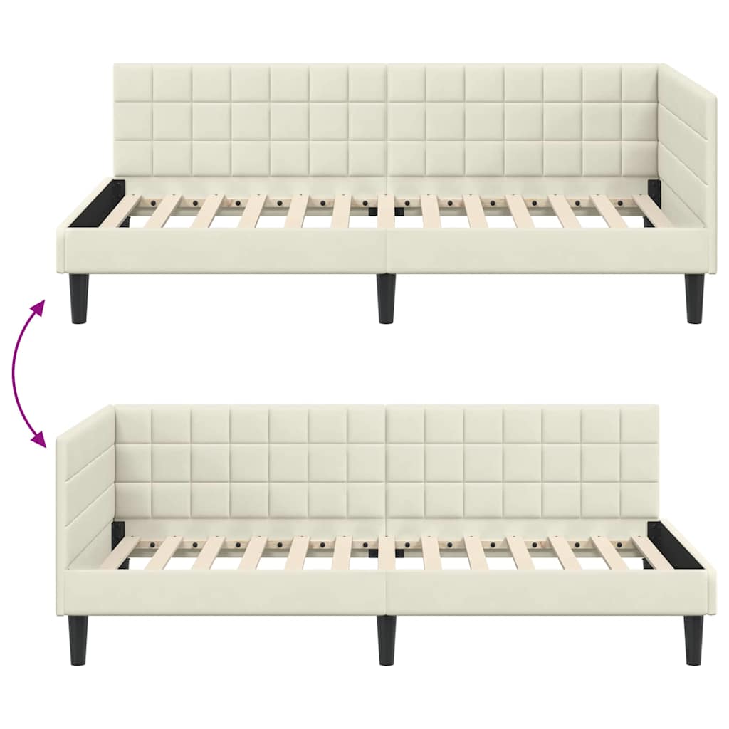 Eckbettgestell mit Kopfteil Creme 90 cm x 200 cm Samt