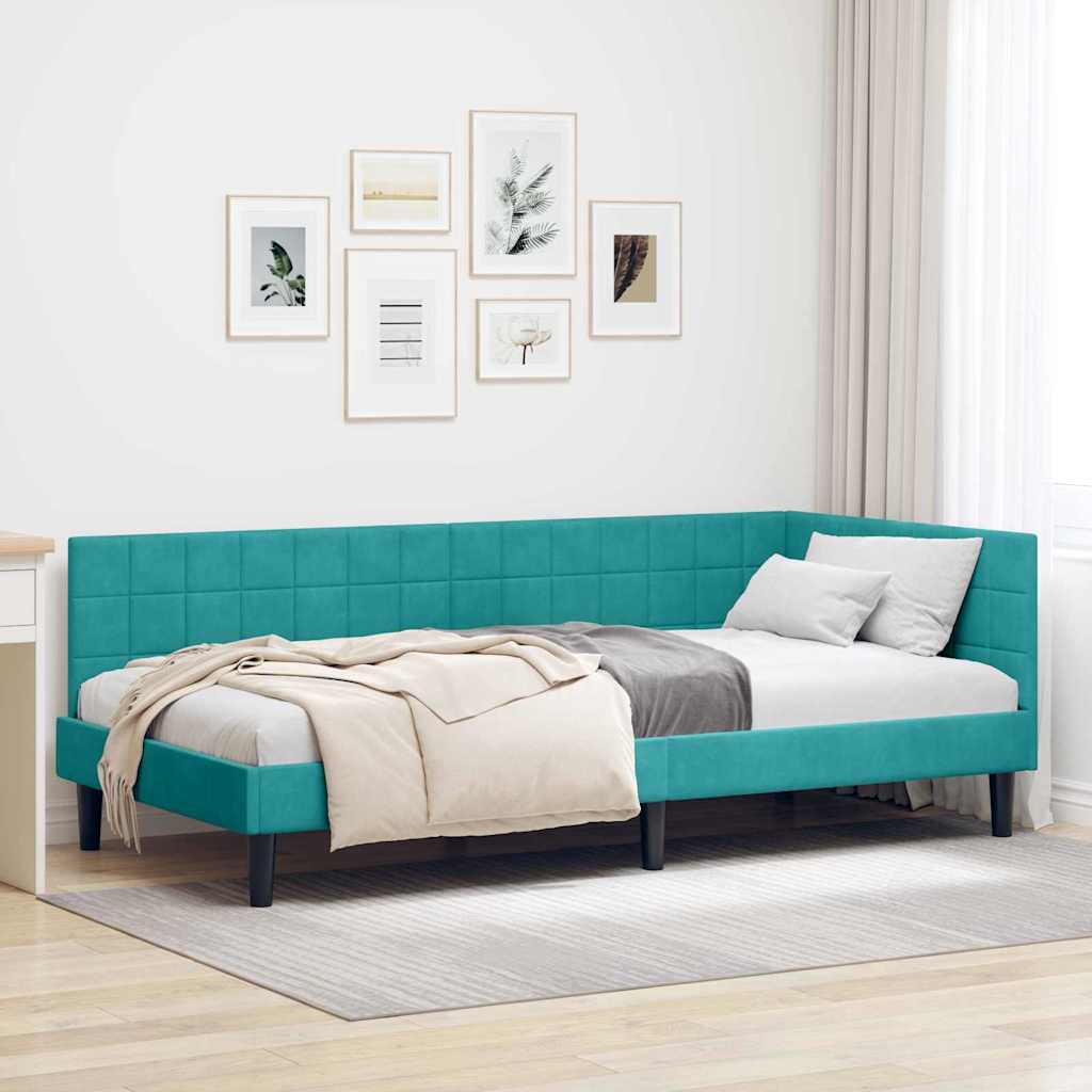Eckbettgestell mit Kopfteil Türkis 90 cm x 200 cm Samt