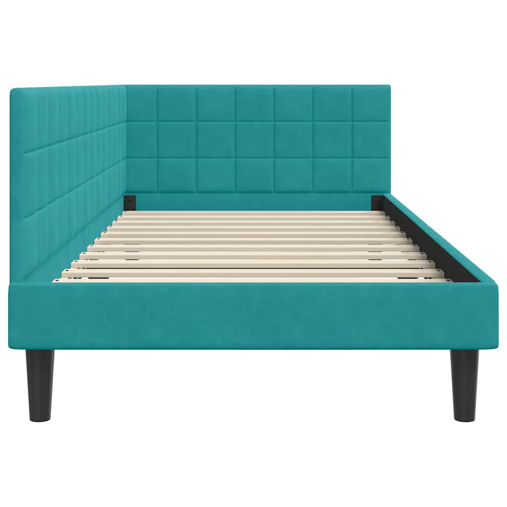 Eckbettgestell mit Kopfteil Türkis 90 cm x 200 cm Samt