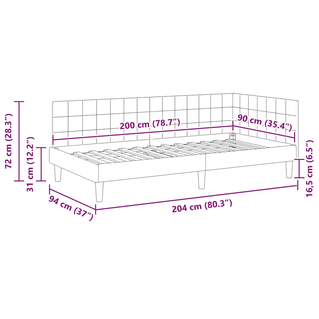 Eckbettgestell mit Kopfteil Türkis 90 cm x 200 cm Samt