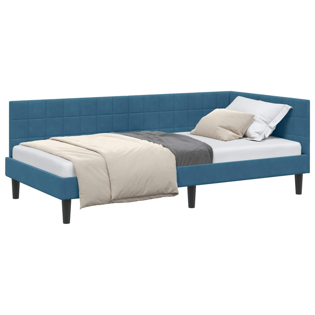 Eckbettgestell mit Kopfteil Blau 100 cm x 200 cm Samt