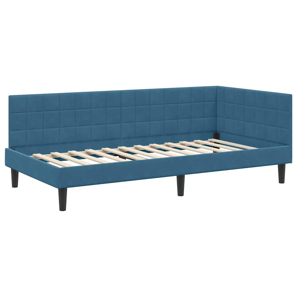 Eckbettgestell mit Kopfteil Blau 100 cm x 200 cm Samt