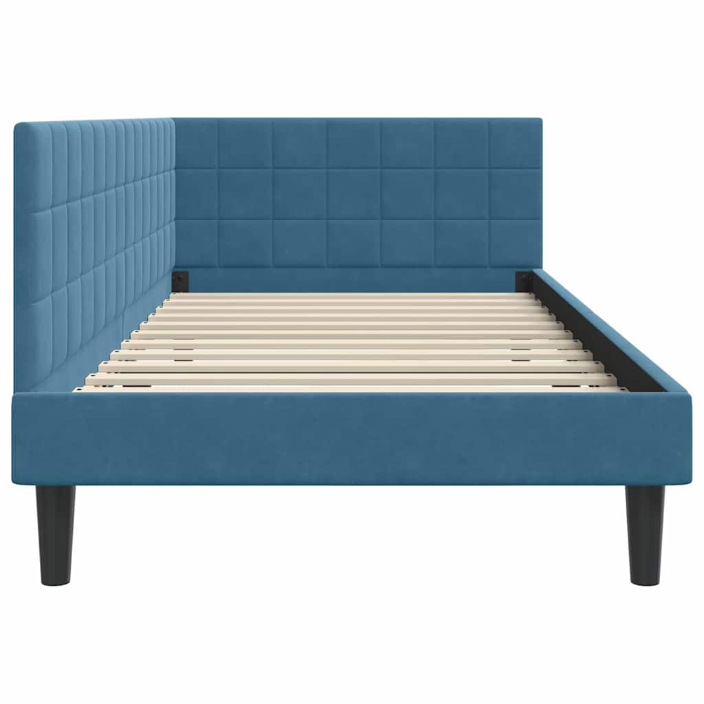 Eckbettgestell mit Kopfteil Blau 100 cm x 200 cm Samt