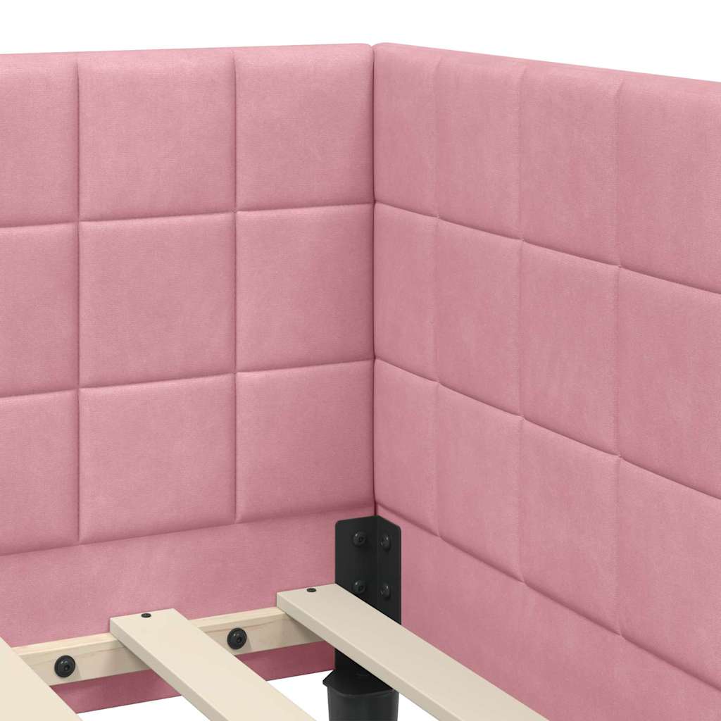 Eckbettgestell mit Kopfteil Rosa 100 cm x 200 cm Samt