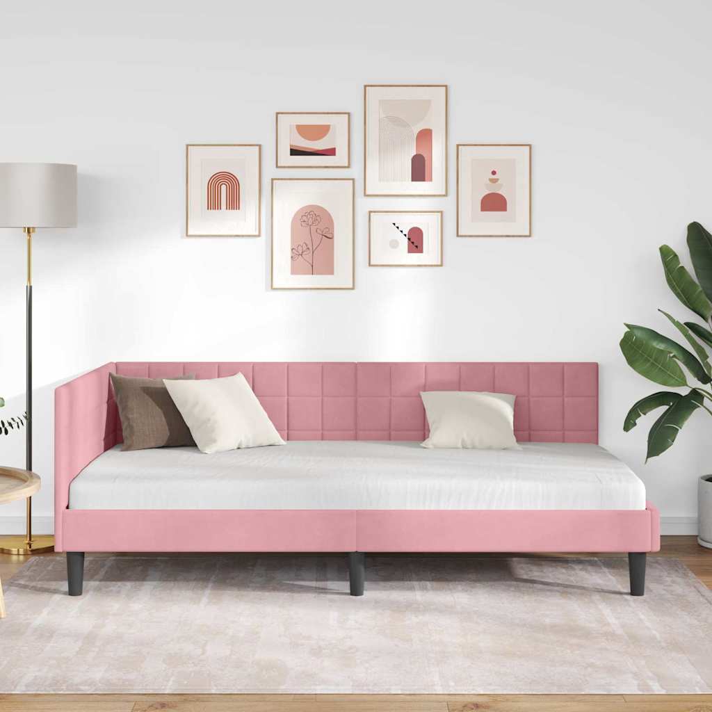 Eckbettgestell mit Kopfteil Rosa 100 cm x 200 cm Samt