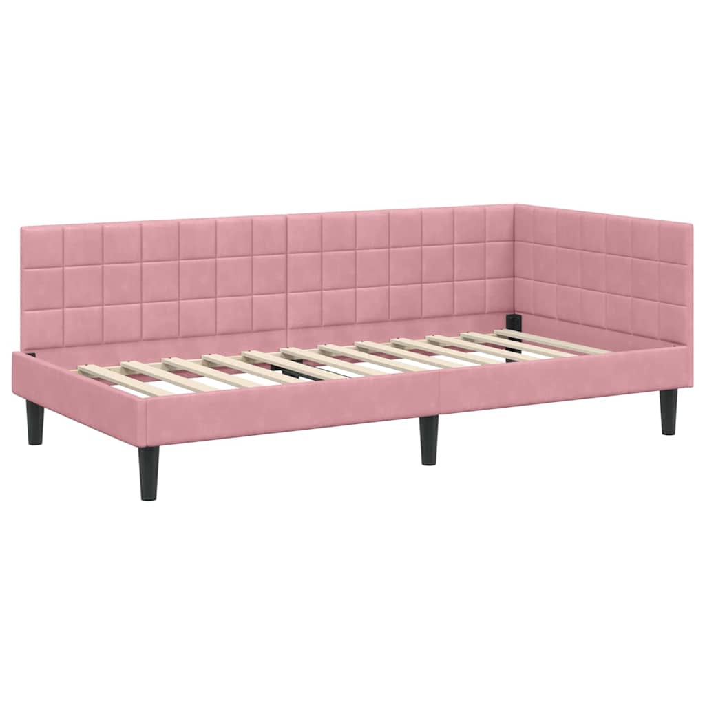 Eckbettgestell mit Kopfteil Rosa 100 cm x 200 cm Samt