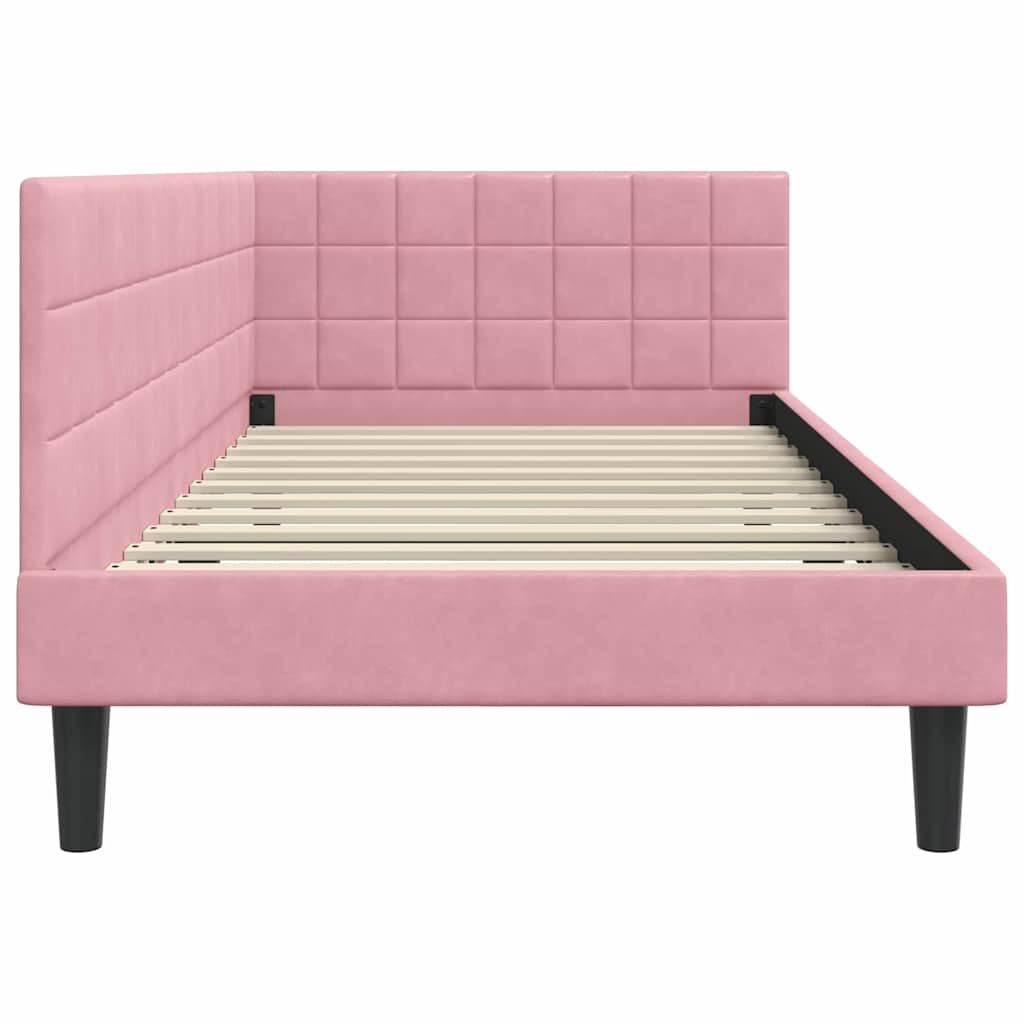 Eckbettgestell mit Kopfteil Rosa 100 cm x 200 cm Samt