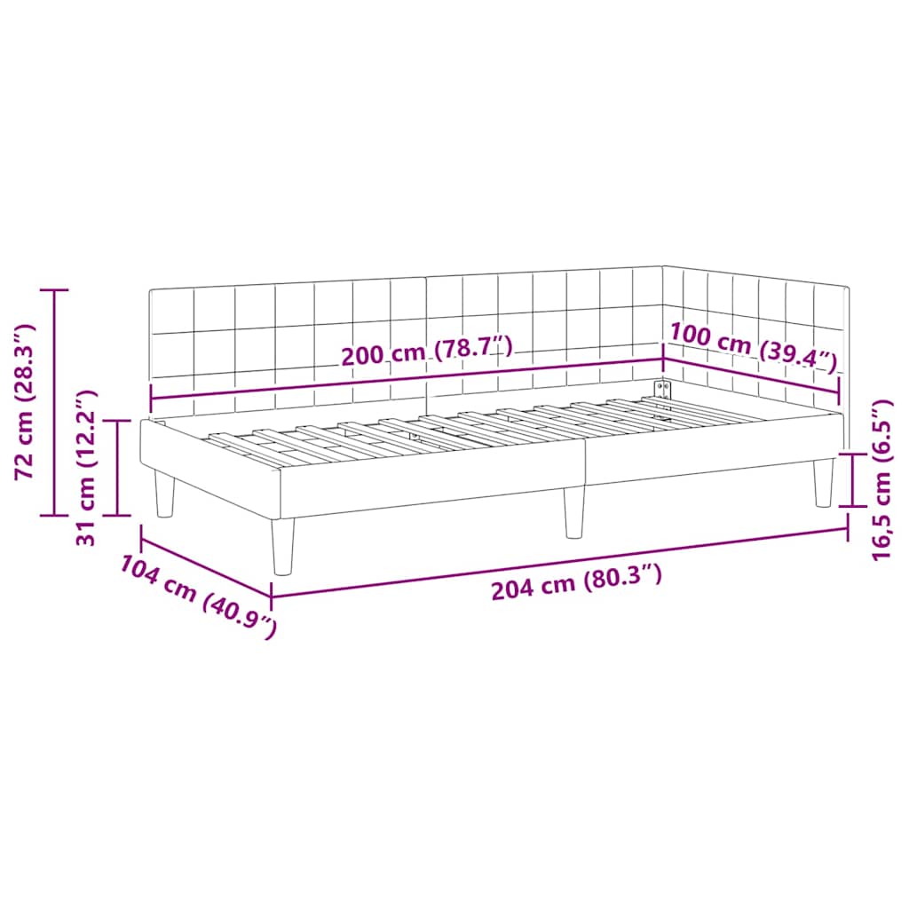Eckbettgestell mit Kopfteil Gelb 100 cm x 200 cm Samt
