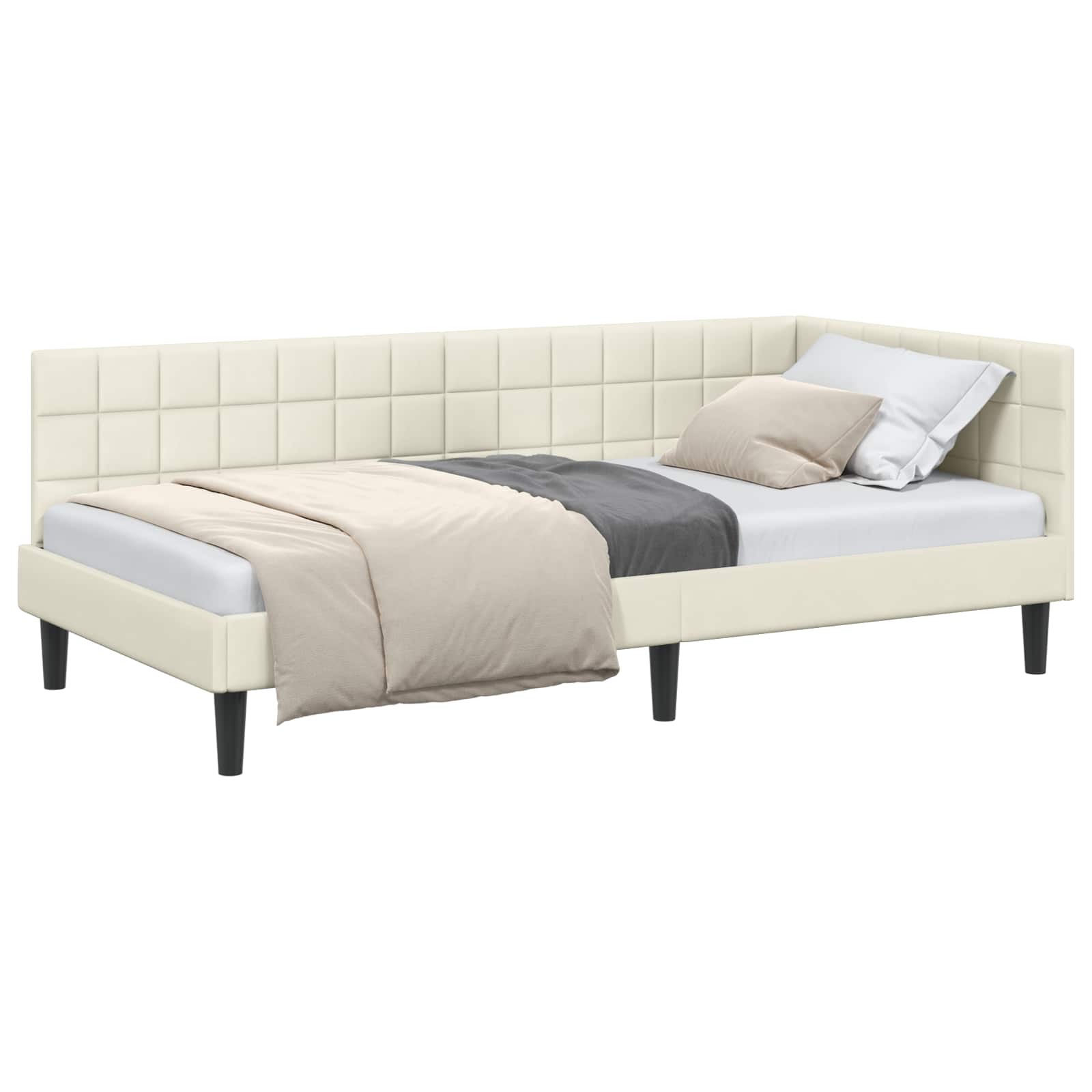 Eckbettgestell mit Kopfteil Creme 100 cm x 200 cm Samt