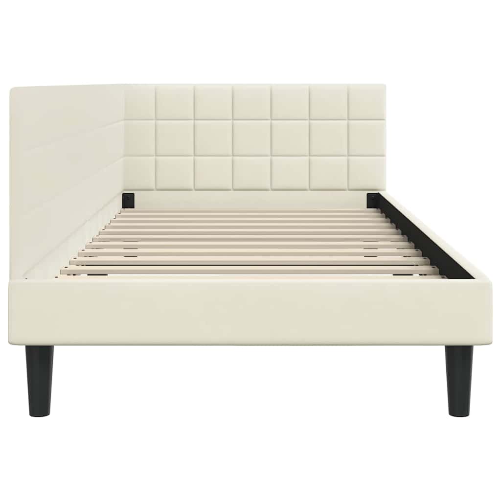 Eckbettgestell mit Kopfteil Creme 100 cm x 200 cm Samt