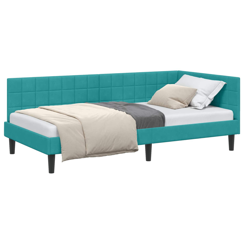 Eckbettgestell mit Kopfteil Türkis 100 cm x 200 cm Samt