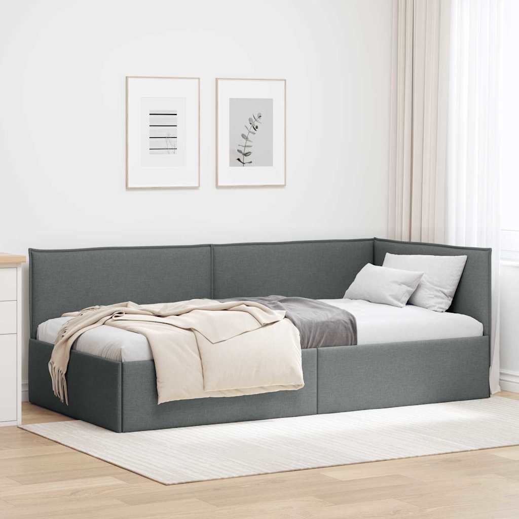 Eckbettgestell mit Kopfteil Dunkelgrau 80 x 200 cm Stoff