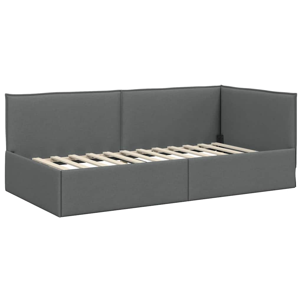 Eckbettgestell mit Kopfteil Dunkelgrau 80 x 200 cm Stoff