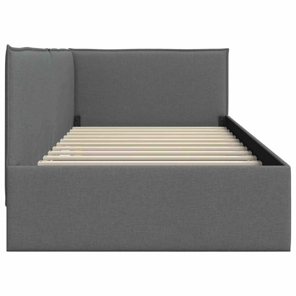 Eckbettgestell mit Kopfteil Dunkelgrau 80 x 200 cm Stoff