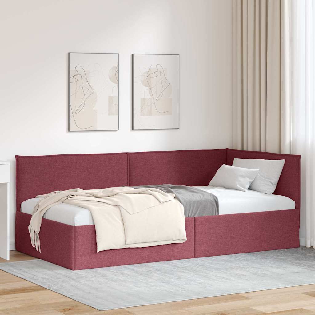 Eckbettgestell mit Kopfteil Weinrot 80 x 200 cm Stoff