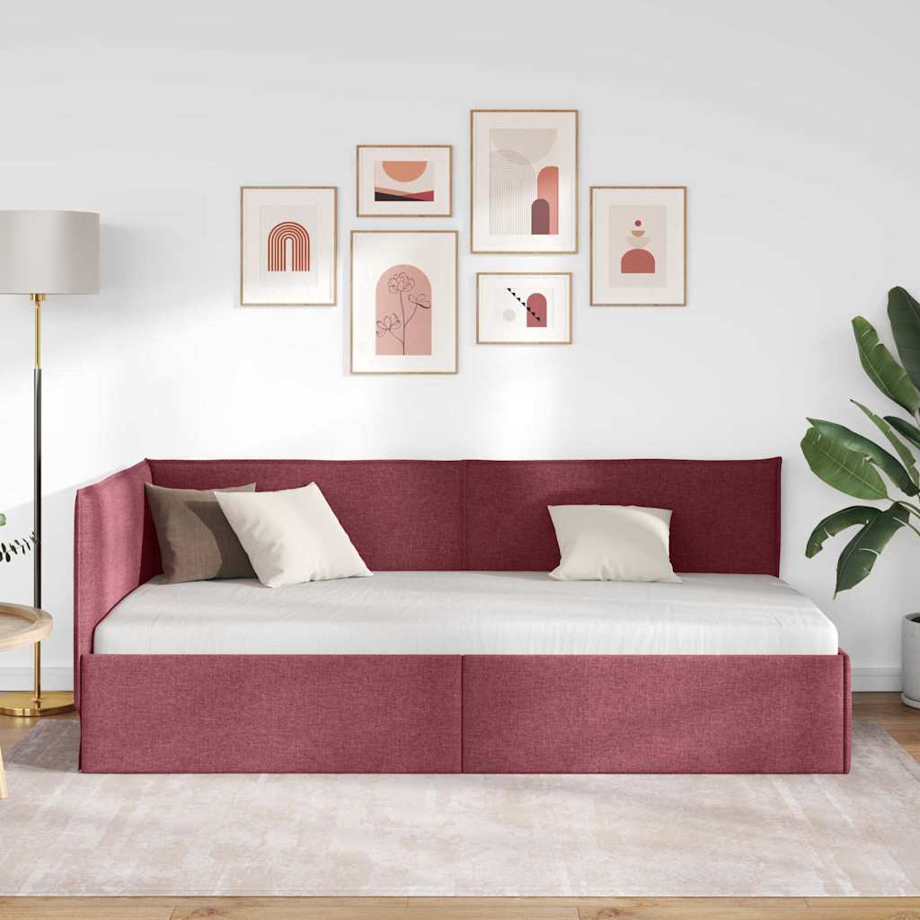 Eckbettgestell mit Kopfteil Weinrot 80 x 200 cm Stoff