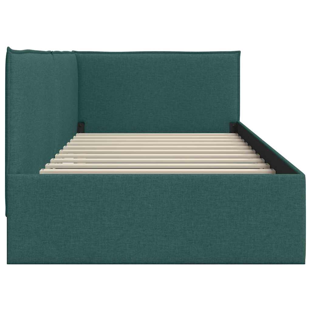 Eckbettgestell mit Kopfteil Dunkelgrün 80 x 200 cm Stoff