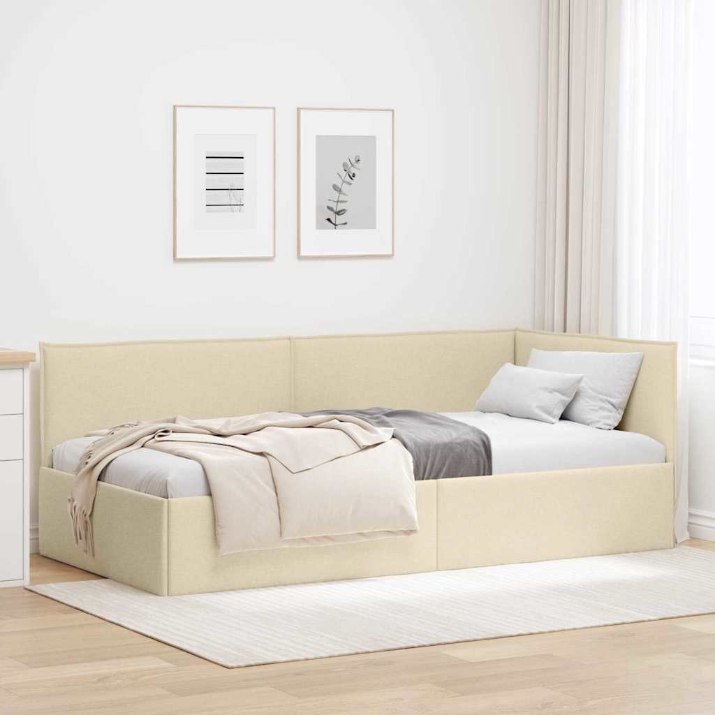 Eckbettgestell mit Kopfteil Creme 80 x 200 cm Stoff