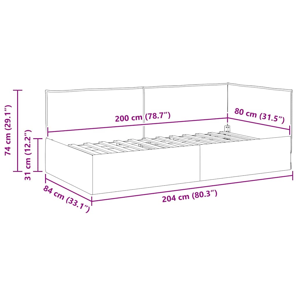 Eckbettgestell mit Kopfteil Blau 80 x 200 cm Stoff