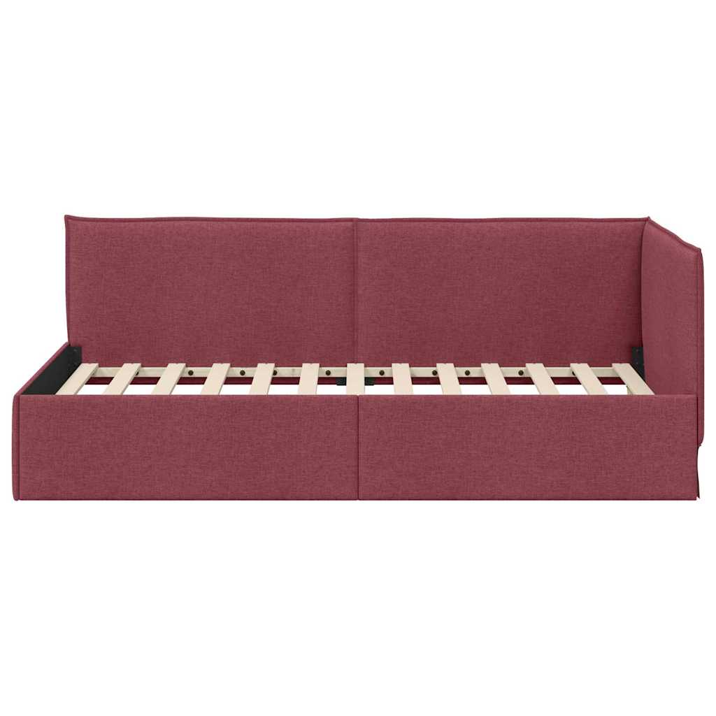 Eckbettgestell mit Kopfteil Weinrot 90 x 190 cm Stoff