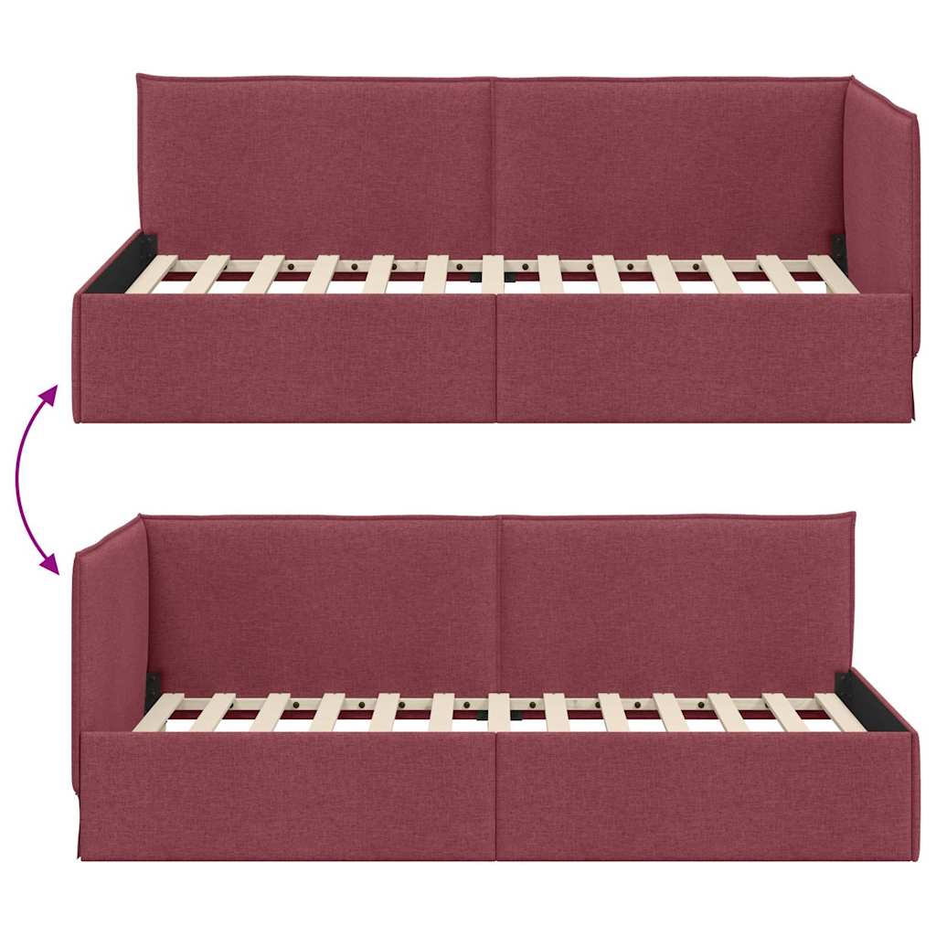 Eckbettgestell mit Kopfteil Weinrot 90 x 190 cm Stoff