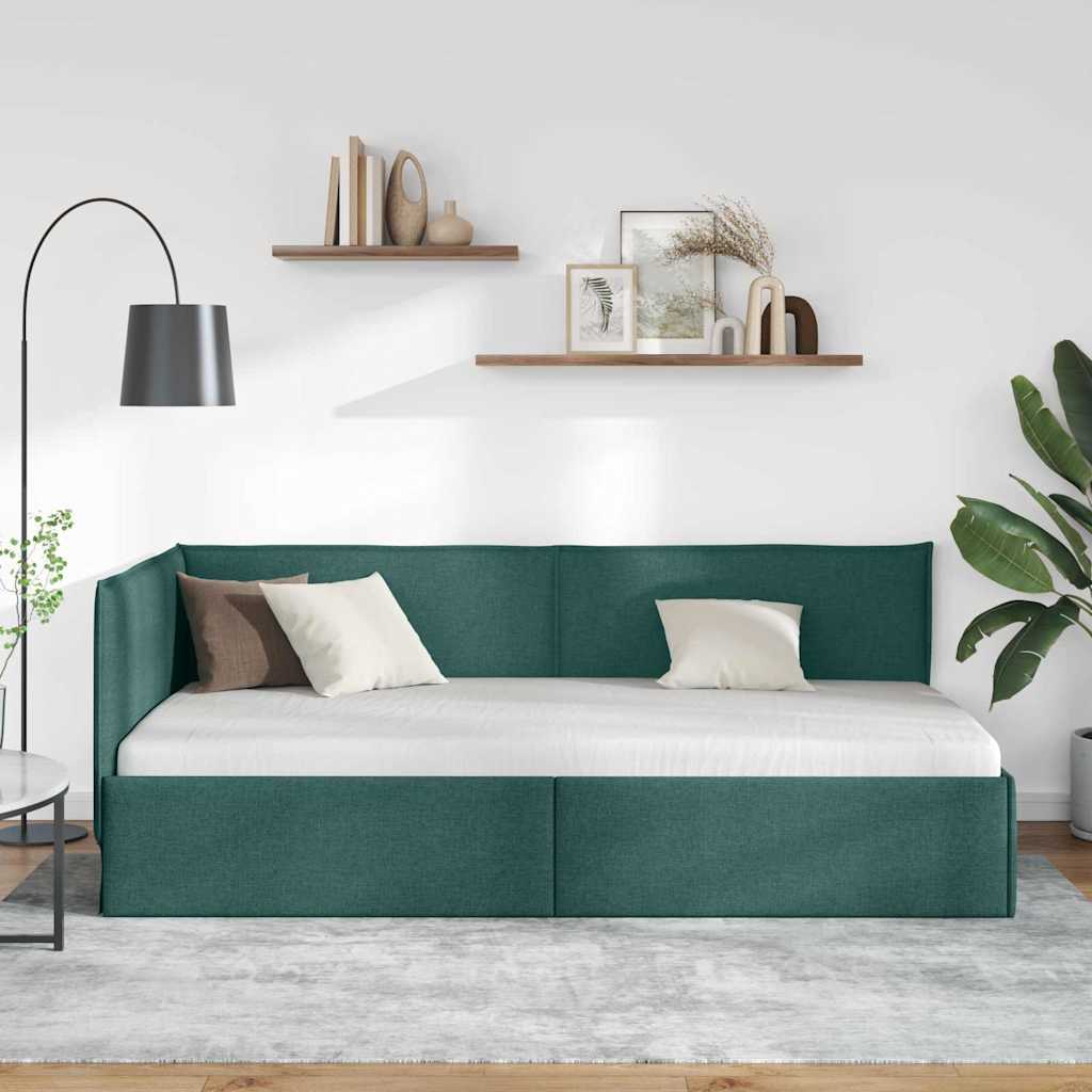 Eckbettgestell mit Kopfteil Dunkelgrün 90 x 190 cm Stoff