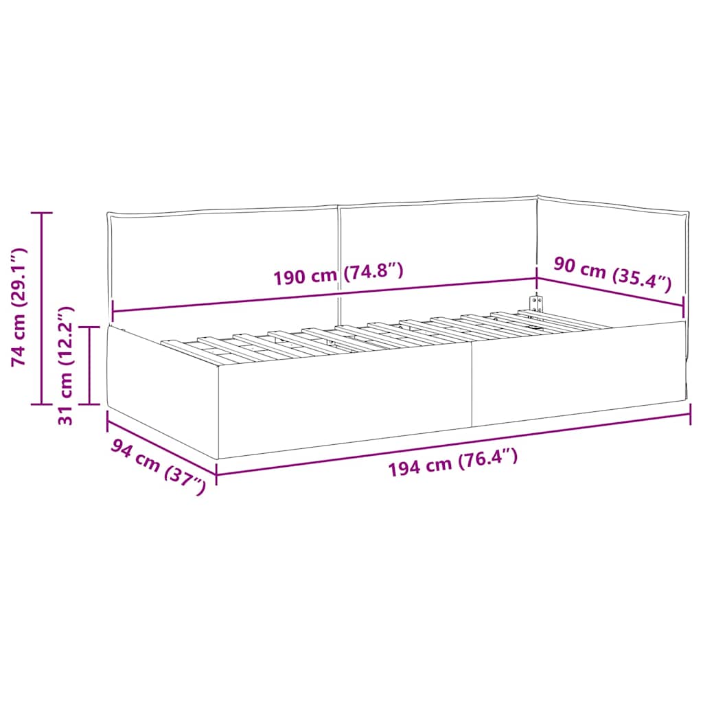 Eckbettgestell mit Kopfteil Dunkelgrün 90 x 190 cm Stoff