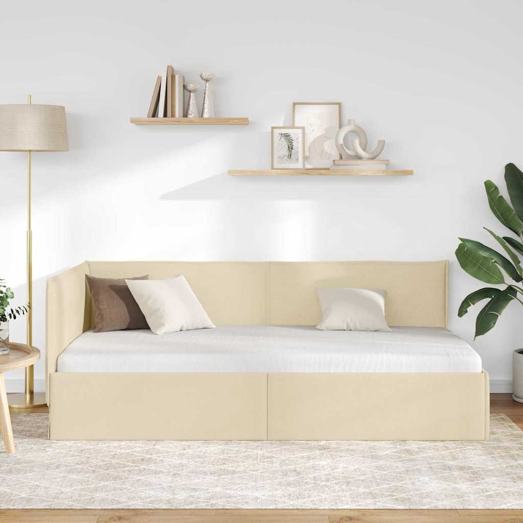 Eckbettgestell mit Kopfteil Creme 90 x 190 cm Stoff