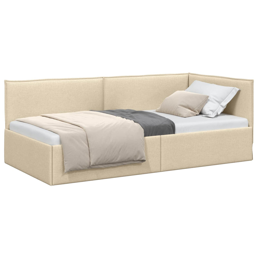 Eckbettgestell mit Kopfteil Creme 90 x 190 cm Stoff